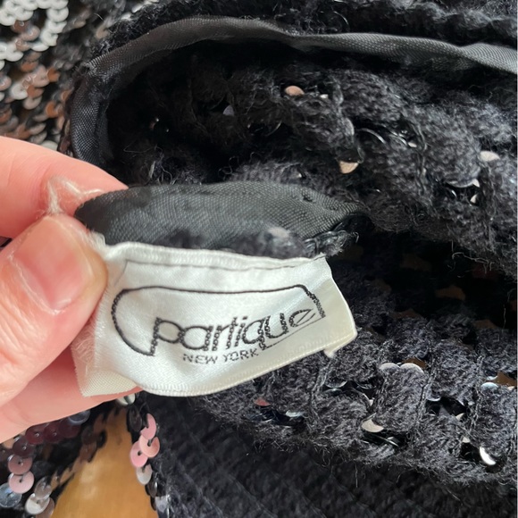 Vintage Lillie Rubin Sequin Sweater Black Knit Checkerboard Cutout Crochet ILGWU - Picture 13 of 17